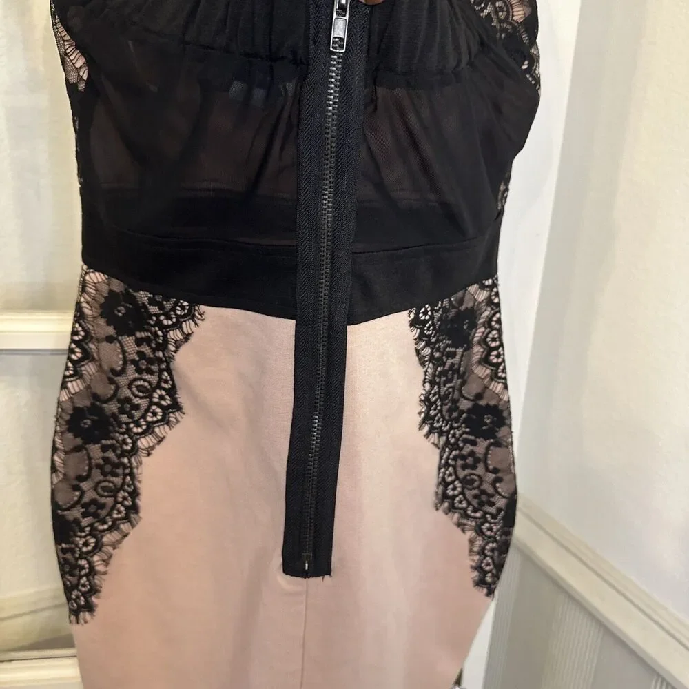 Dusty Rose & Black Lace Strapless Short Party Dress Womens juniors Large - Picture 4 of 11